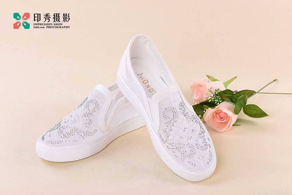 女鞋拖鞋网纱水钻厚底鞋产品摄影