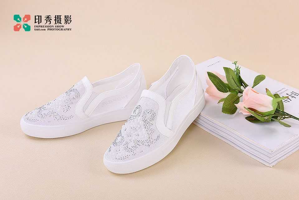 女鞋拖鞋网纱水钻厚底鞋产品摄影