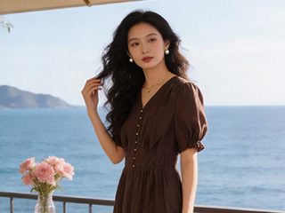女装拍摄+AI海边露台真人模特短视频